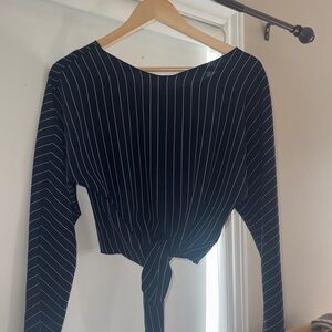 Babaton Navy and White Striped Blouse
